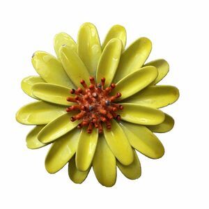 Vintage Coro Enamel Metal Yellow Orange Daisy Retro Brooch Pin Large